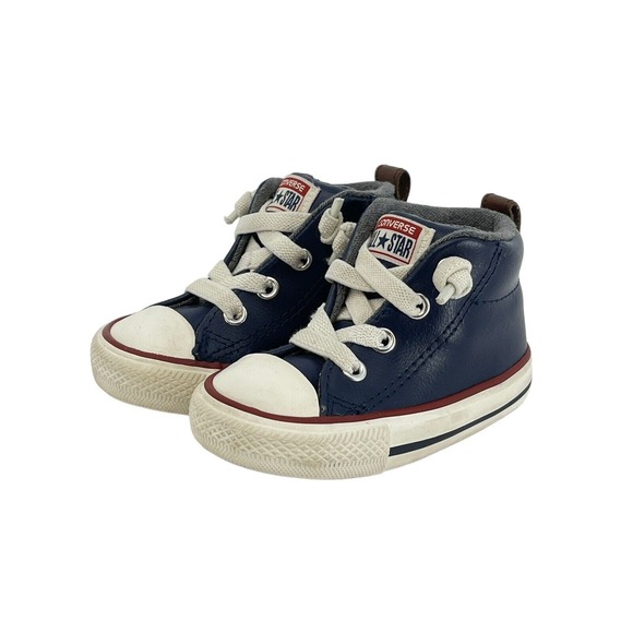 Converse All Stars Infant Size 4 Navy Blue Leather High Top Baby Sneakers - Picture 1 of 10